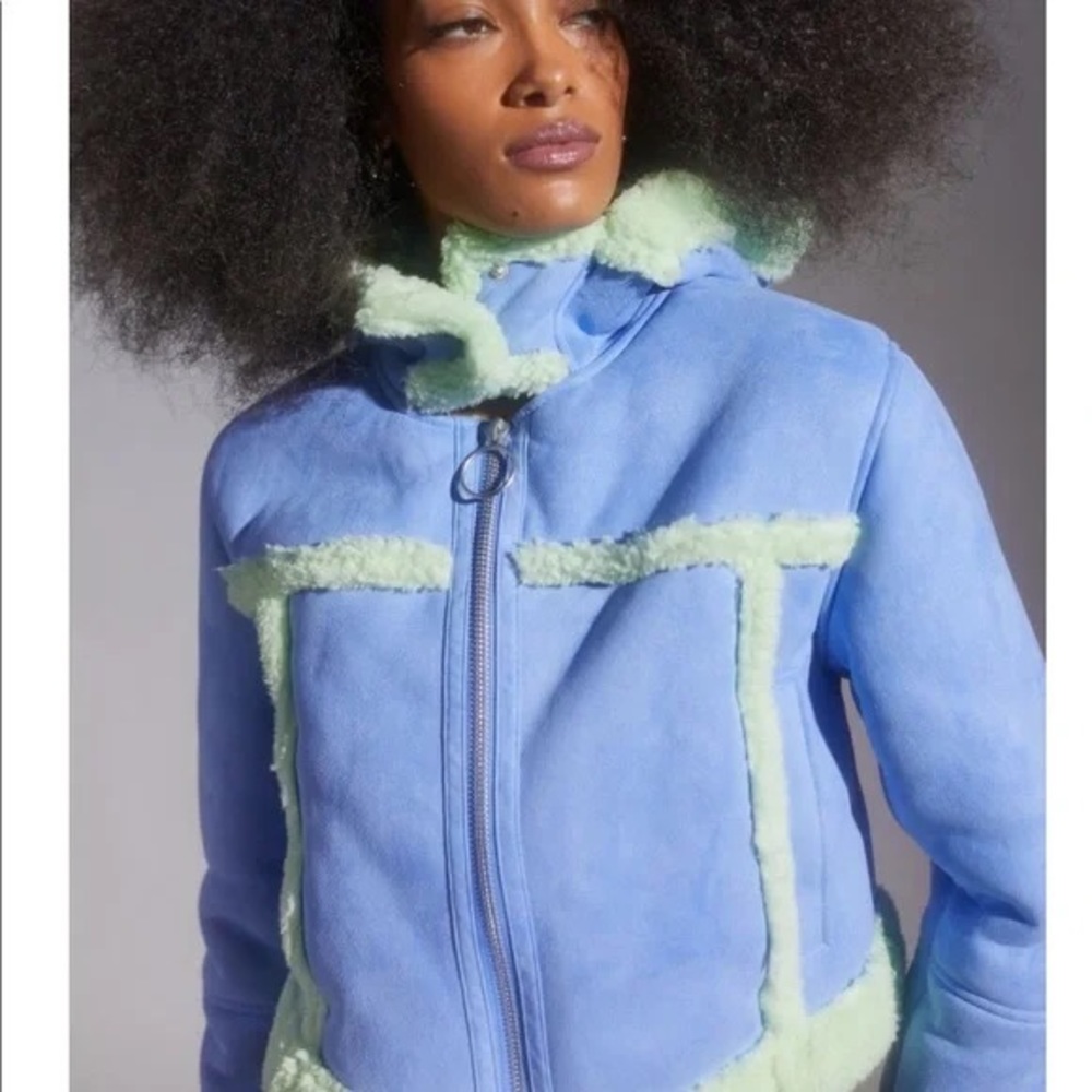 New Urban Outfitters Roselyn Faux Shearling Jacket in Blue Multi